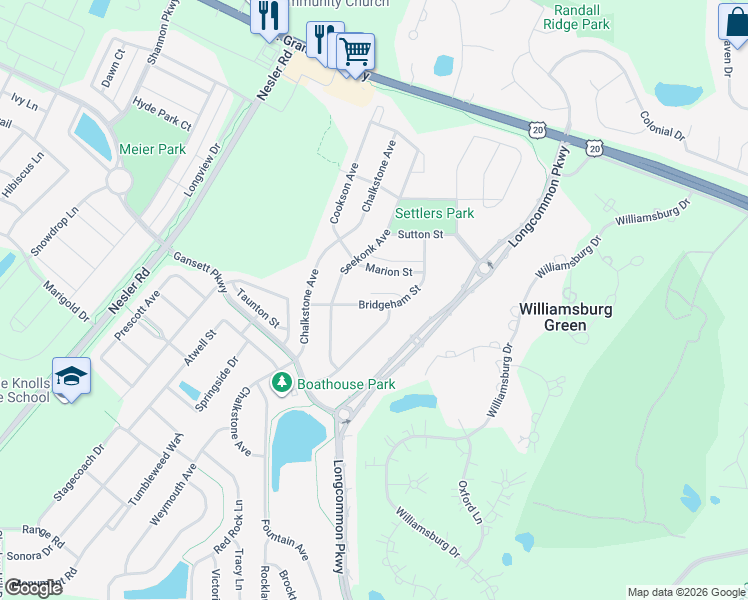 map of restaurants, bars, coffee shops, grocery stores, and more near 3074 Bridgeham Street in Elgin
