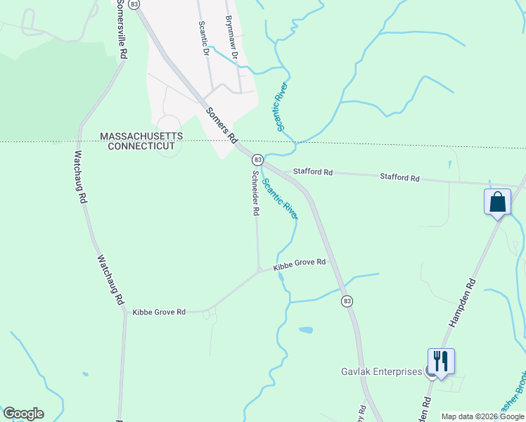 map of restaurants, bars, coffee shops, grocery stores, and more near 50 Schneider Road in Somers