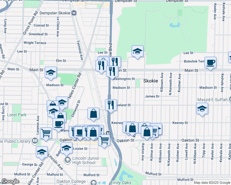 map of restaurants, bars, coffee shops, grocery stores, and more near 8255 U.S. 41 in Skokie