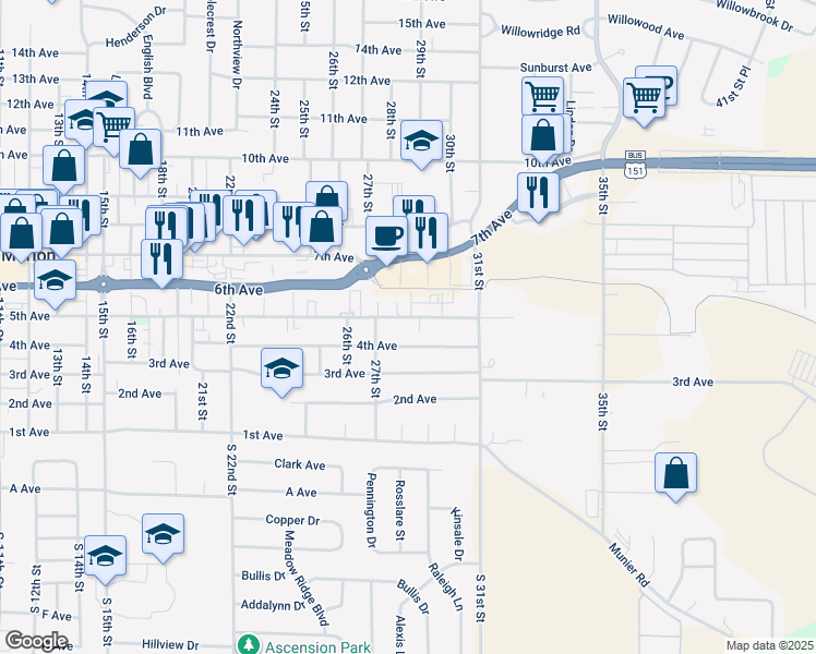 map of restaurants, bars, coffee shops, grocery stores, and more near 2780 5th Avenue in Marion