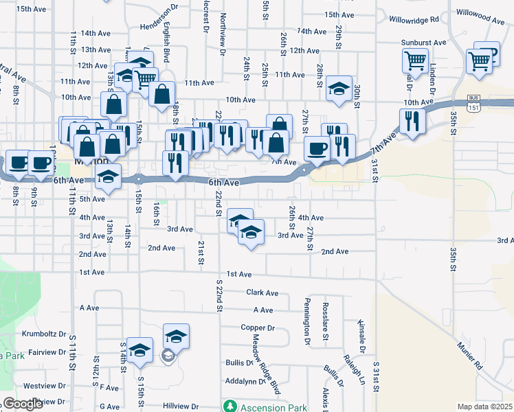 map of restaurants, bars, coffee shops, grocery stores, and more near 2442 5th Avenue in Marion