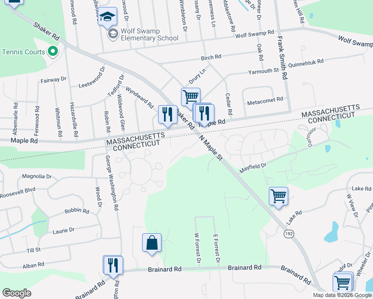 map of restaurants, bars, coffee shops, grocery stores, and more near 1 Olde Maple Farms in Enfield