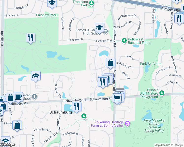 map of restaurants, bars, coffee shops, grocery stores, and more near 652 Spinnaker Point in Schaumburg