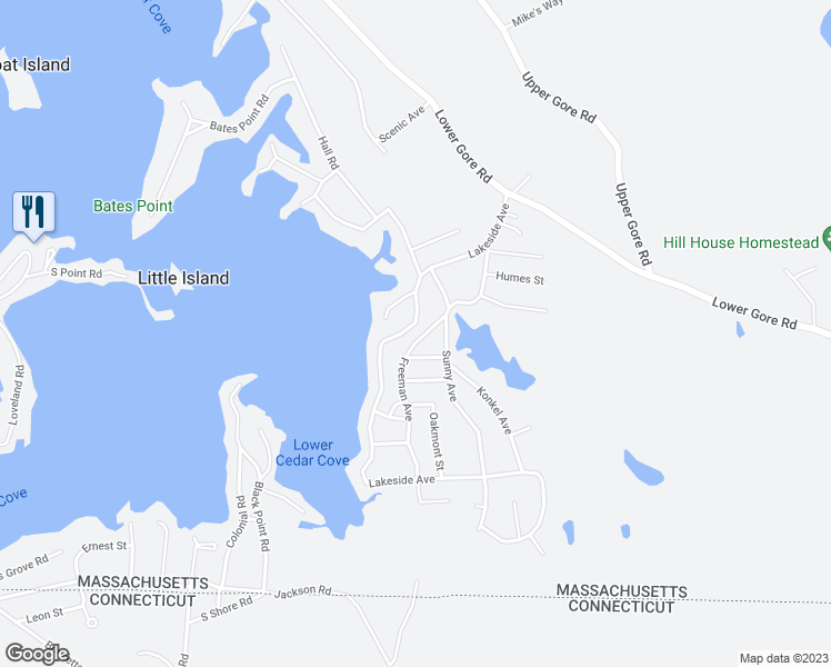 map of restaurants, bars, coffee shops, grocery stores, and more near 47 Lakeside Avenue in Webster