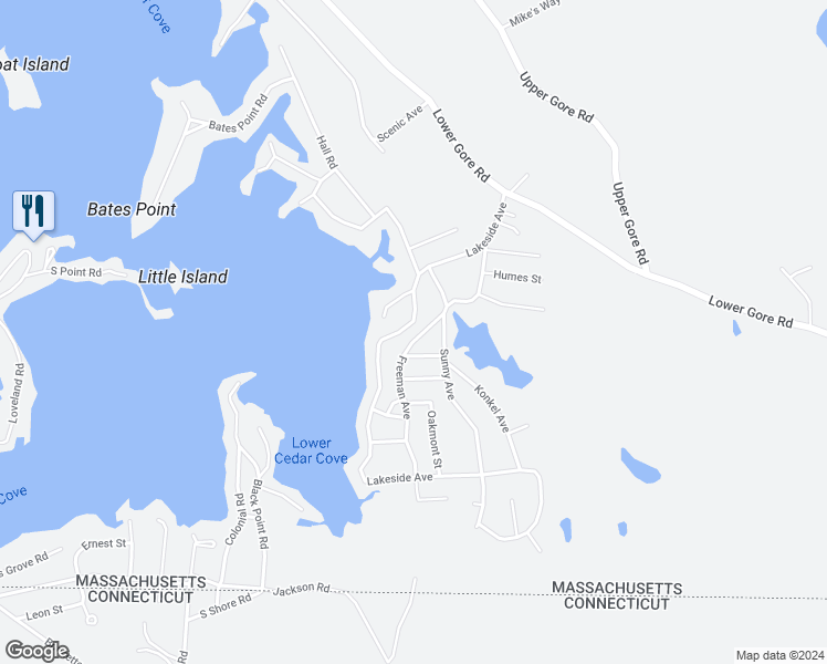 map of restaurants, bars, coffee shops, grocery stores, and more near 45 Lakeside Avenue in Webster
