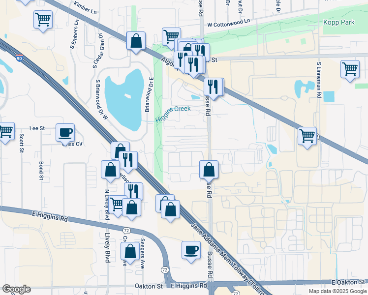 map of restaurants, bars, coffee shops, grocery stores, and more near 1717 West Mansard Lane in Mount Prospect