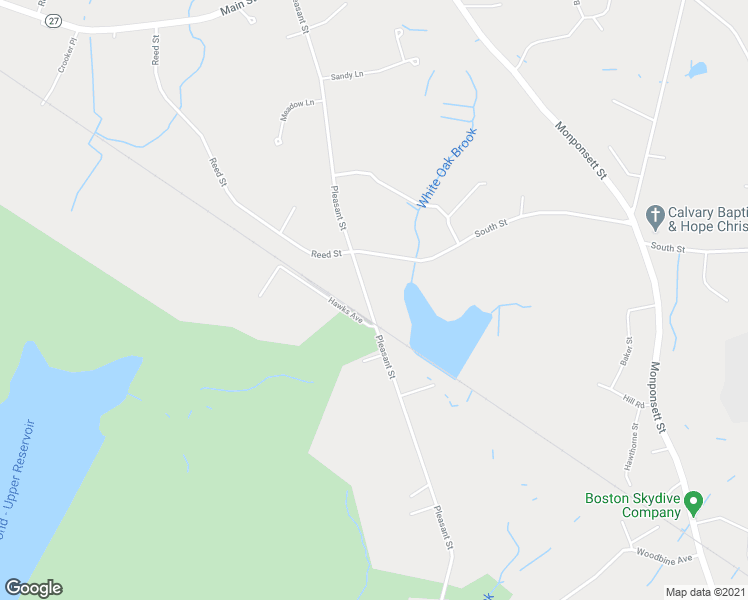 map of restaurants, bars, coffee shops, grocery stores, and more near 385 Pleasant Street in Hanson