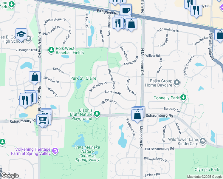 map of restaurants, bars, coffee shops, grocery stores, and more near 1310 Lorraine Place in Schaumburg