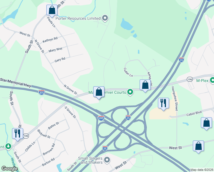 map of restaurants, bars, coffee shops, grocery stores, and more near 3 Faxon Street in Foxborough