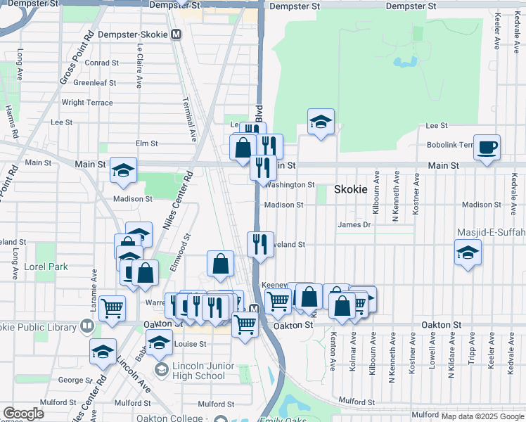 map of restaurants, bars, coffee shops, grocery stores, and more near 8255 U.S. 41 in Skokie