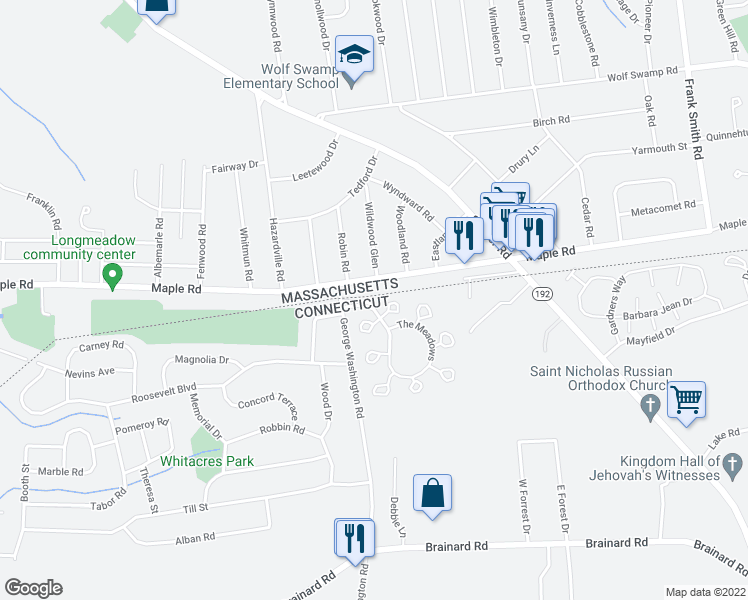map of restaurants, bars, coffee shops, grocery stores, and more near 289 The Meadows in Enfield