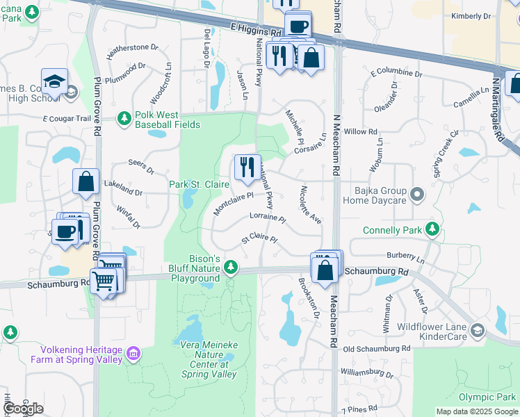 map of restaurants, bars, coffee shops, grocery stores, and more near 1310 Lorraine Place in Schaumburg