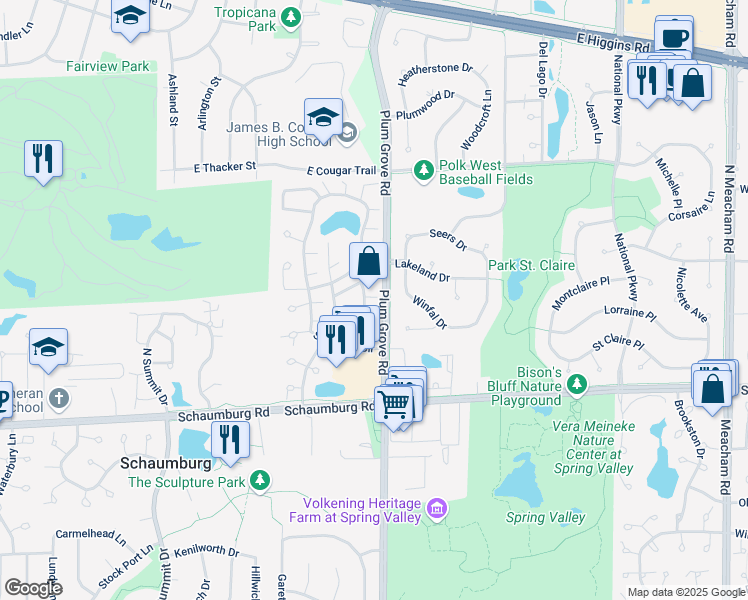 map of restaurants, bars, coffee shops, grocery stores, and more near 737 Sunfish Point in Schaumburg