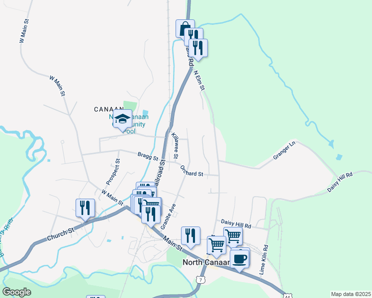 map of restaurants, bars, coffee shops, grocery stores, and more near 155 Granite Avenue Extension in Canaan