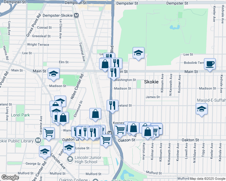 map of restaurants, bars, coffee shops, grocery stores, and more near 8255 U.S. 41 in Skokie