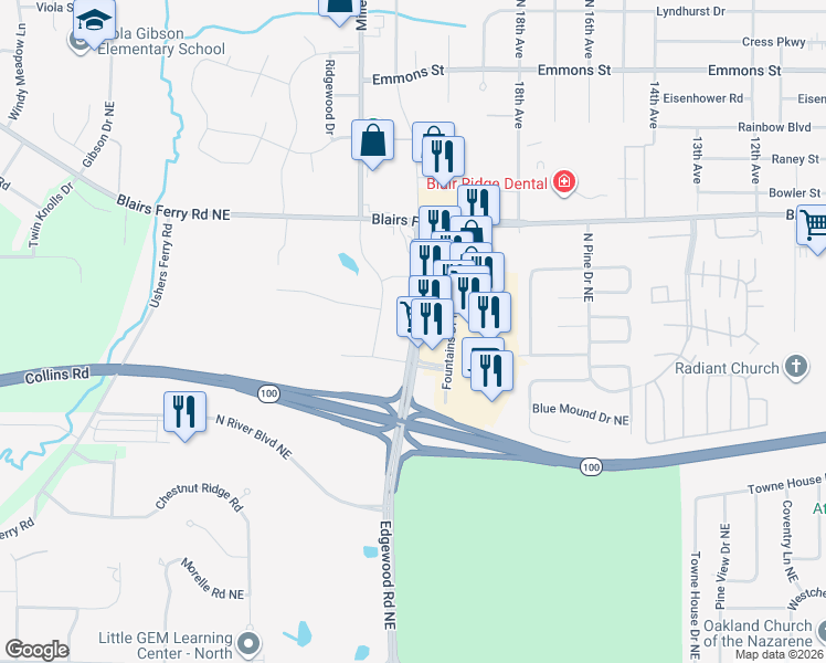 map of restaurants, bars, coffee shops, grocery stores, and more near 5240 Edgewood Road Northeast in Cedar Rapids
