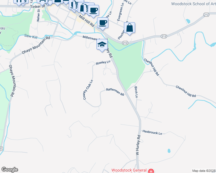 map of restaurants, bars, coffee shops, grocery stores, and more near 97 Ratterman Road in Woodstock