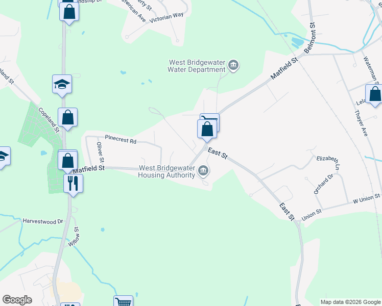 map of restaurants, bars, coffee shops, grocery stores, and more near 2 Norman Avenue in West Bridgewater