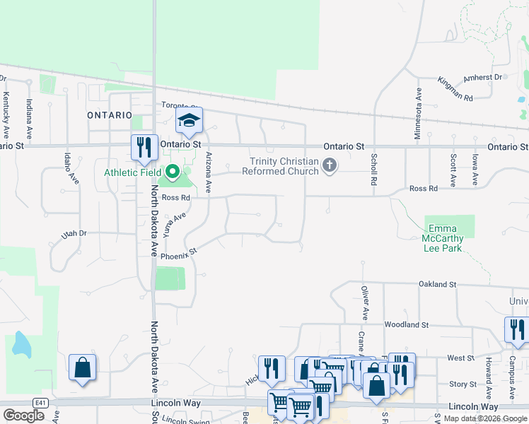 map of restaurants, bars, coffee shops, grocery stores, and more near 3903 Arkansas Drive in Ames