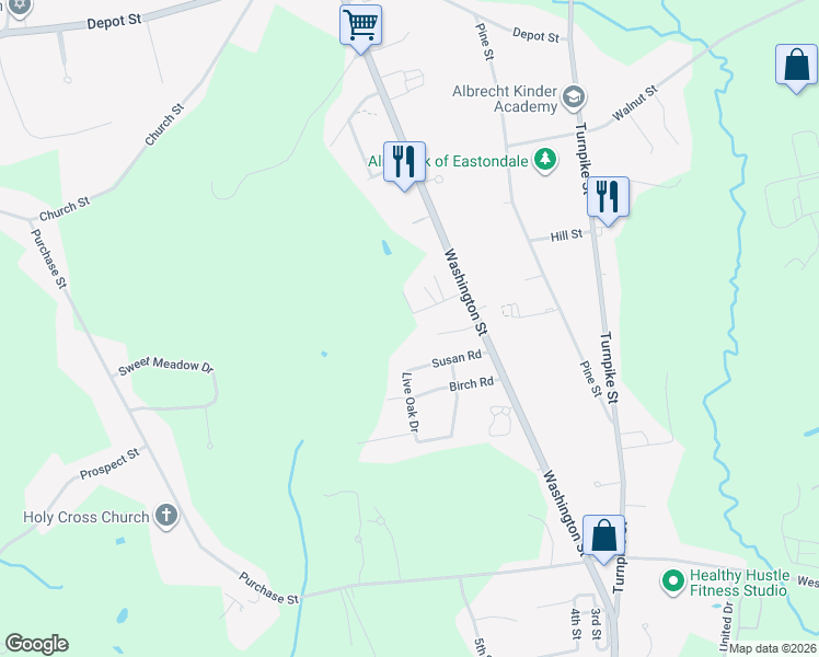 map of restaurants, bars, coffee shops, grocery stores, and more near 14 Dongary Road in Easton