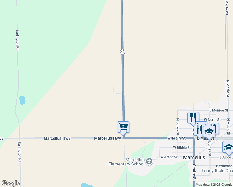 map of restaurants, bars, coffee shops, grocery stores, and more near 52780 Michigan 40 in Marcellus