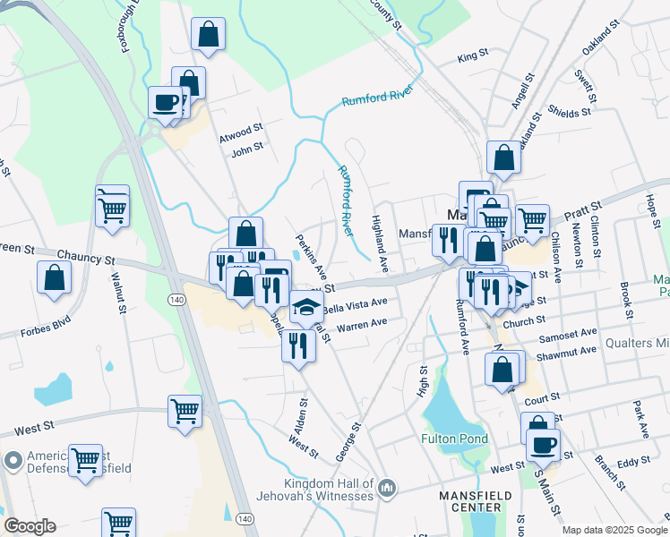 map of restaurants, bars, coffee shops, grocery stores, and more near 11 Morrow Street in Mansfield