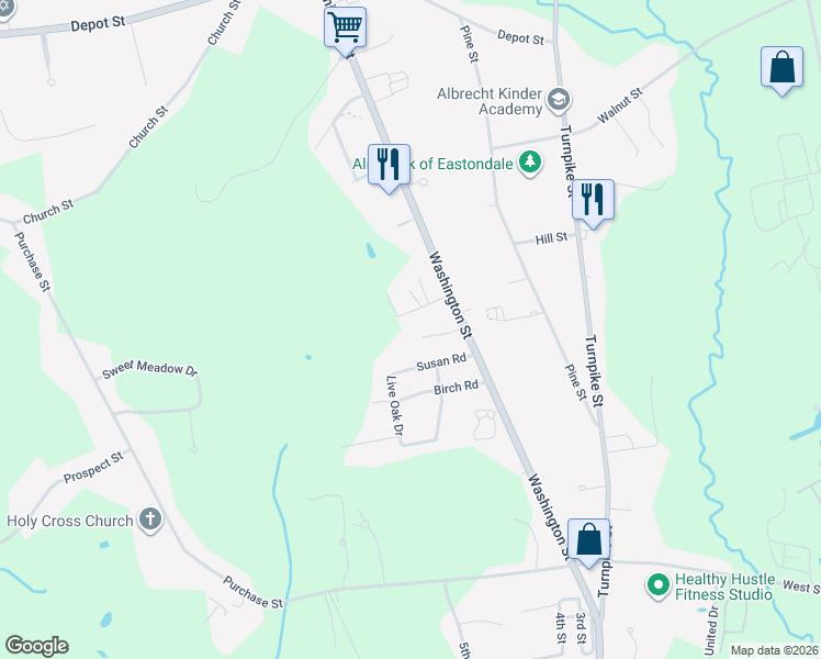 map of restaurants, bars, coffee shops, grocery stores, and more near 7 Willow Road in Easton