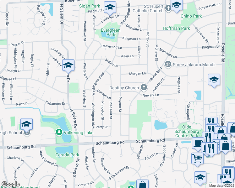 map of restaurants, bars, coffee shops, grocery stores, and more near 585 Newark Lane in Hoffman Estates