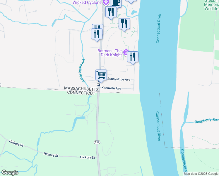 map of restaurants, bars, coffee shops, grocery stores, and more near 31 Kanawha Avenue in Agawam