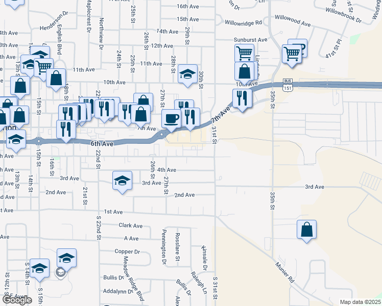 map of restaurants, bars, coffee shops, grocery stores, and more near 2940 5th Avenue in Marion