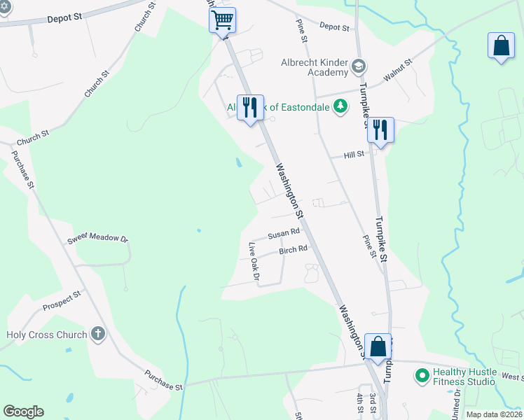 map of restaurants, bars, coffee shops, grocery stores, and more near 14 Dongary Road in Easton