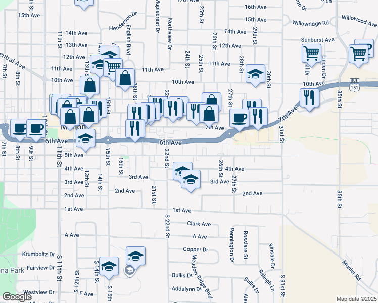 map of restaurants, bars, coffee shops, grocery stores, and more near 2442 5th Avenue in Marion