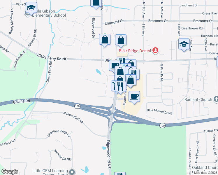 map of restaurants, bars, coffee shops, grocery stores, and more near 5252 Buffalo Road in Cedar Rapids