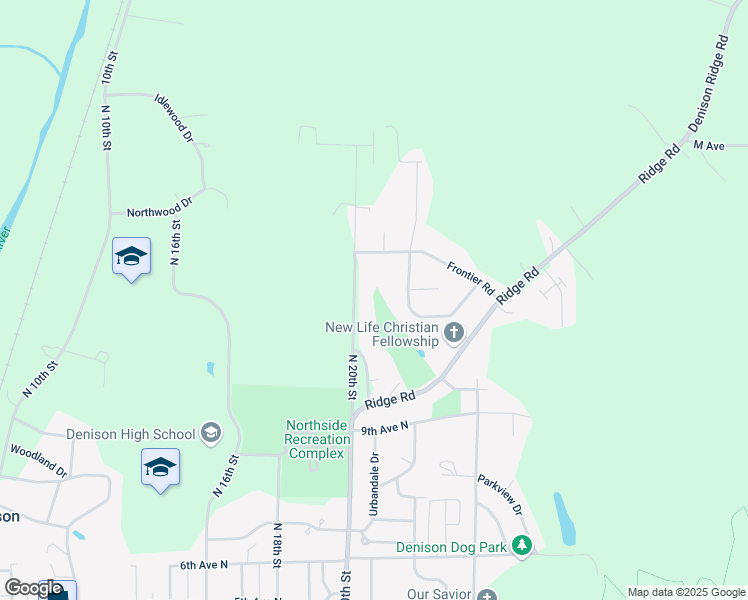 map of restaurants, bars, coffee shops, grocery stores, and more near 1000-1198 North 20th Street in Denison