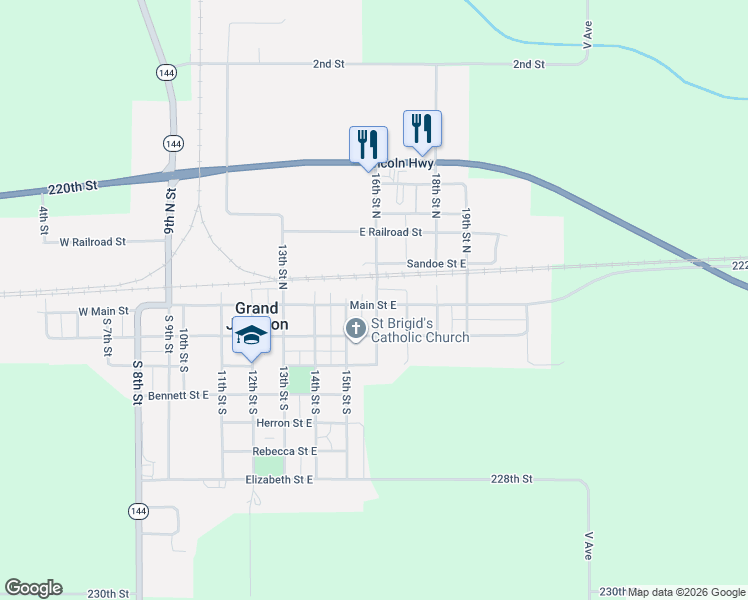 map of restaurants, bars, coffee shops, grocery stores, and more near 704 Main Street East in Grand Junction