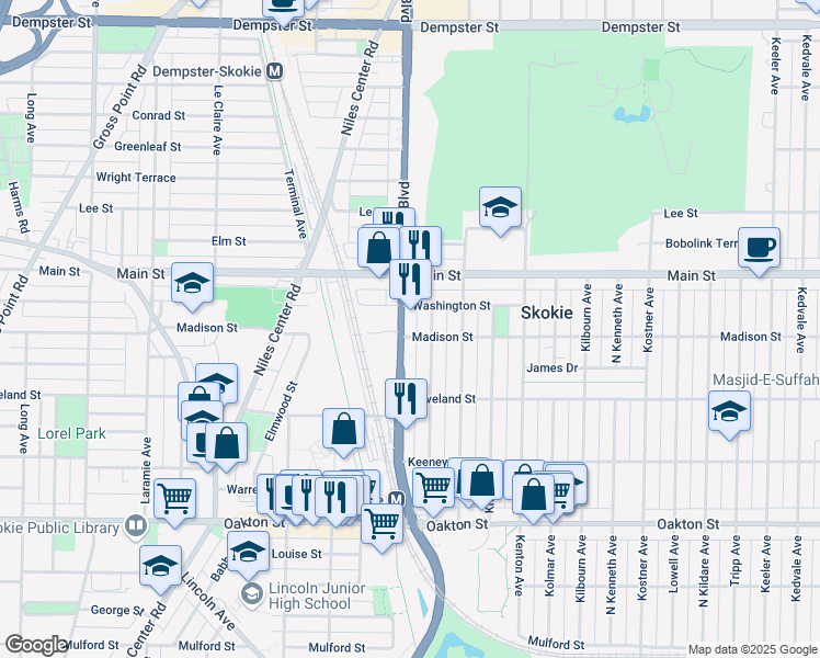 map of restaurants, bars, coffee shops, grocery stores, and more near 8255 U.S. 41 in Skokie