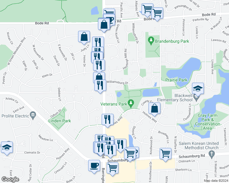 map of restaurants, bars, coffee shops, grocery stores, and more near 311 Glasgow Lane in Schaumburg