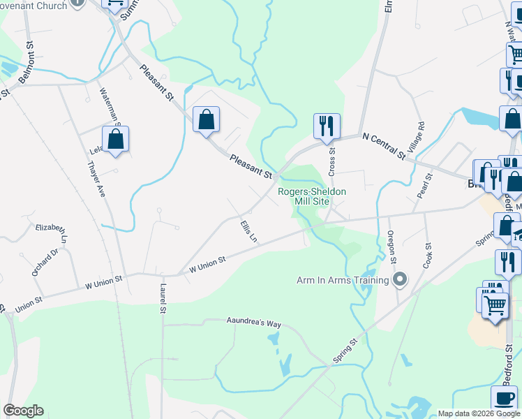 map of restaurants, bars, coffee shops, grocery stores, and more near 470 North Central Street in East Bridgewater
