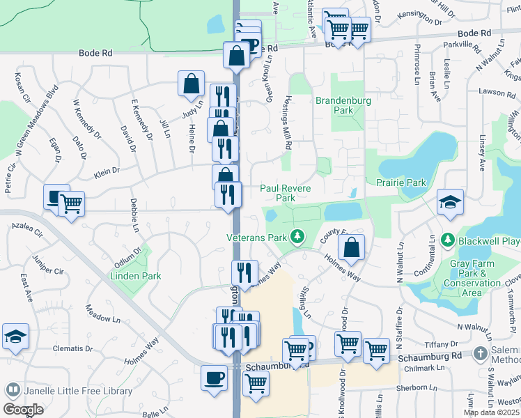 map of restaurants, bars, coffee shops, grocery stores, and more near 311 Glasgow Lane in Schaumburg
