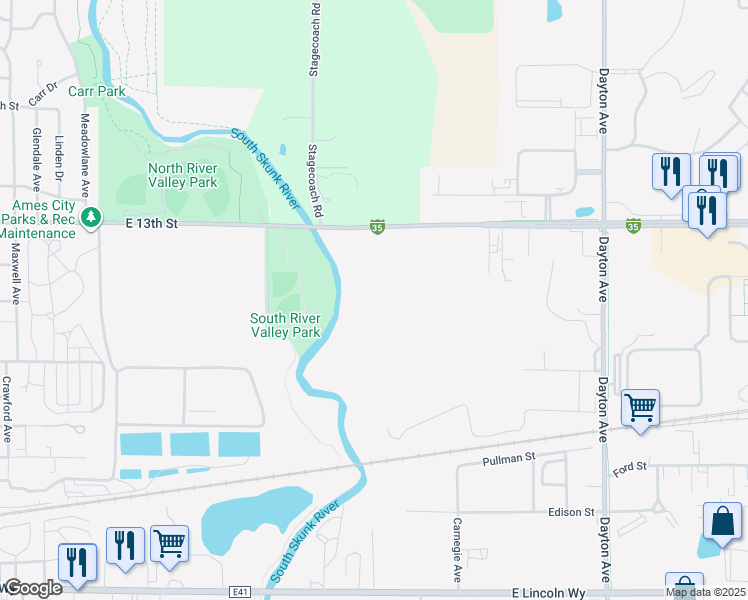 map of restaurants, bars, coffee shops, grocery stores, and more near in Ames