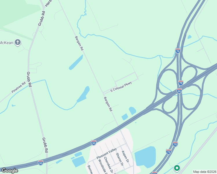 map of restaurants, bars, coffee shops, grocery stores, and more near 4400-4430 S Colonial Pkwy in Erie