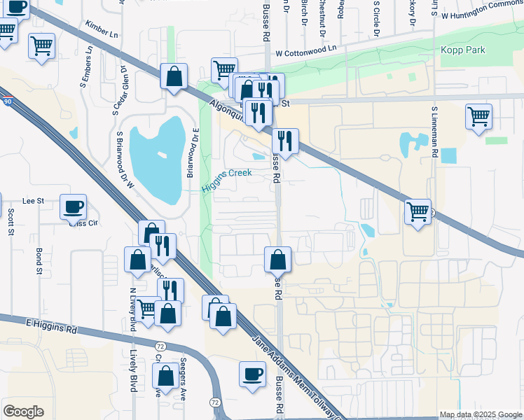 map of restaurants, bars, coffee shops, grocery stores, and more near 1709 West Mansard Lane in Mount Prospect
