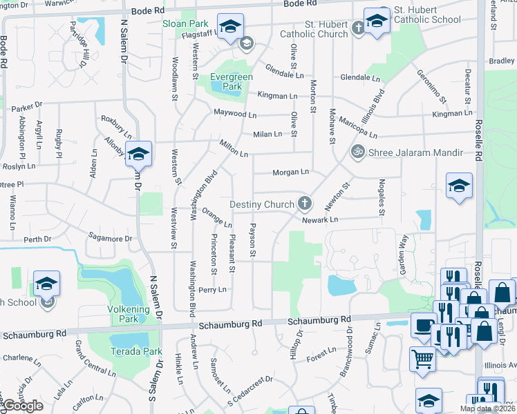 map of restaurants, bars, coffee shops, grocery stores, and more near 295 Payson Street in Hoffman Estates