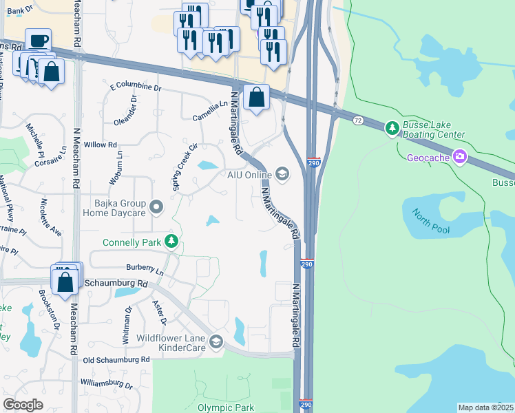 map of restaurants, bars, coffee shops, grocery stores, and more near 200 North Martingale Road in Schaumburg