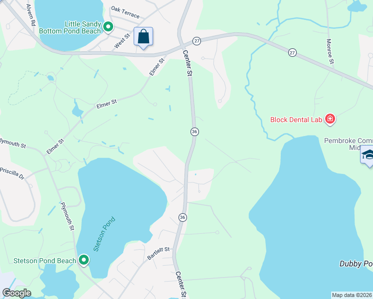 map of restaurants, bars, coffee shops, grocery stores, and more near 729 Center Street in Pembroke