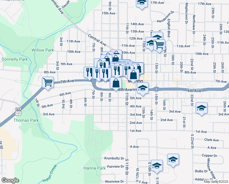 map of restaurants, bars, coffee shops, grocery stores, and more near 969 6th Avenue in Marion