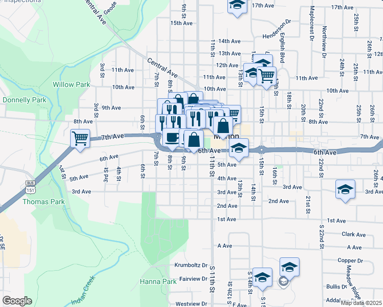 map of restaurants, bars, coffee shops, grocery stores, and more near 969 6th Avenue in Marion