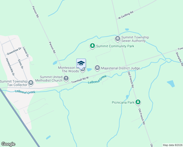 map of restaurants, bars, coffee shops, grocery stores, and more near 1230 Townhall Road West in Erie