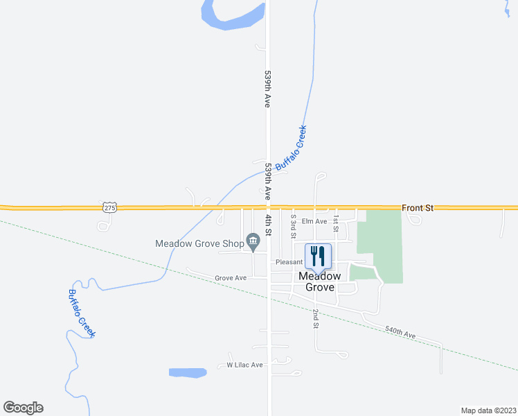 map of restaurants, bars, coffee shops, grocery stores, and more near 458 Front Street in Meadow Grove