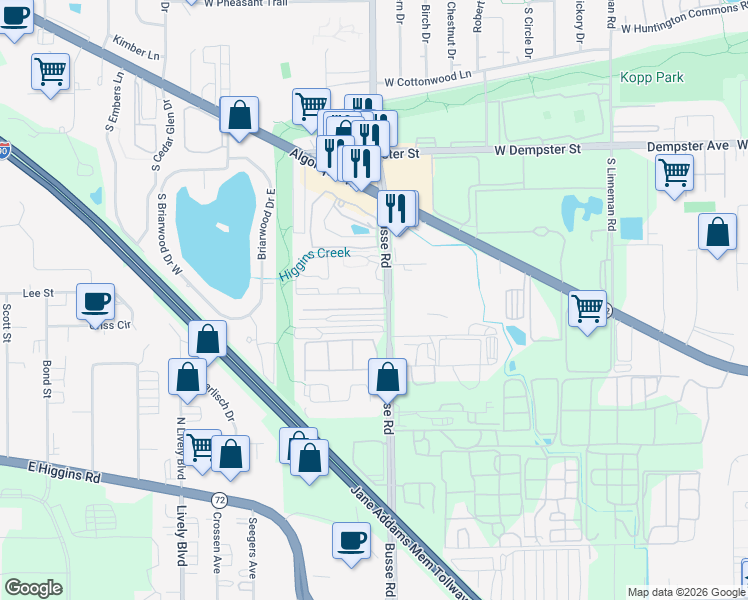 map of restaurants, bars, coffee shops, grocery stores, and more near 1697 West Imperial Court in Mount Prospect
